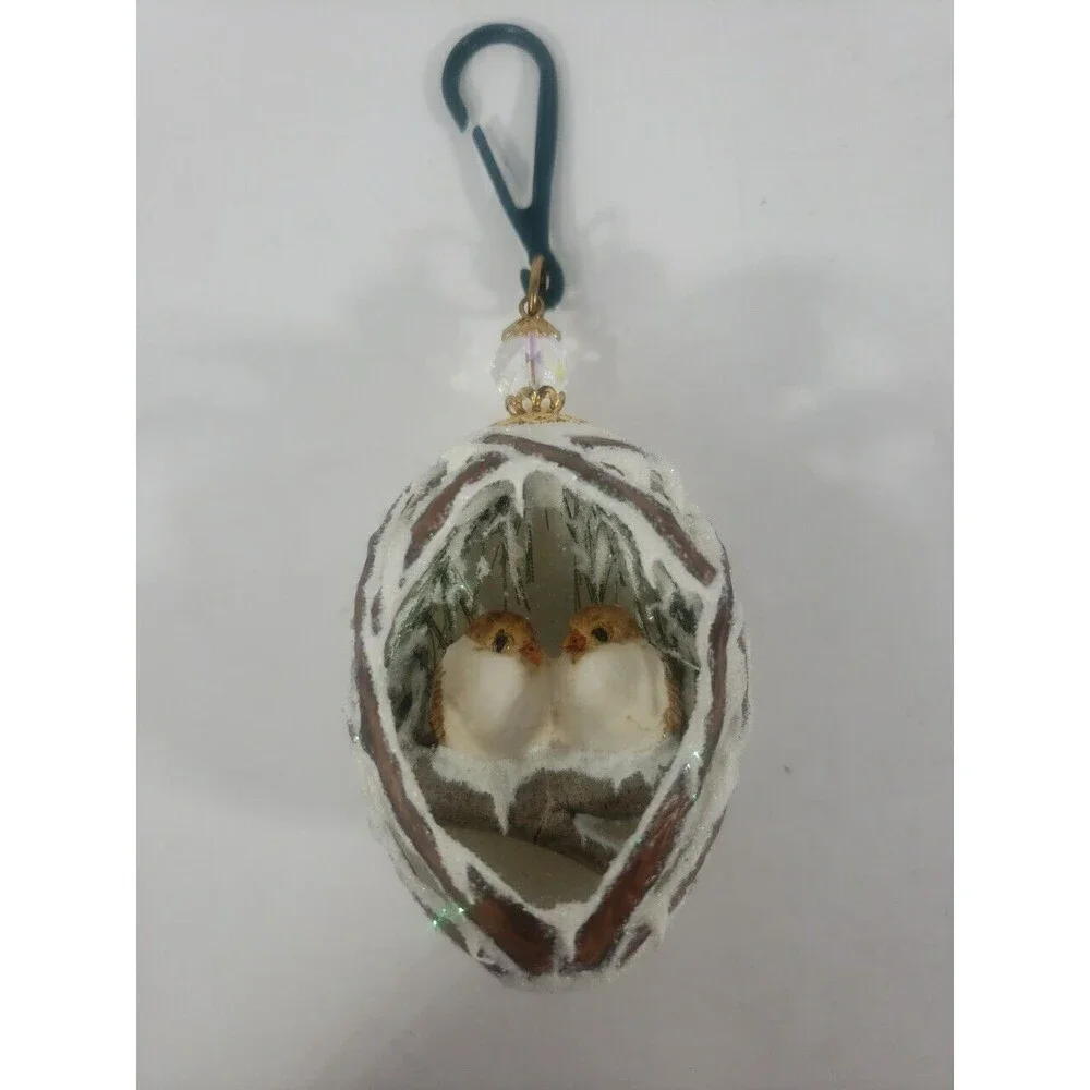 Vintage Elegant Egg Ornament Lovebirds Handcrafted Egg Artist Initials Christmas